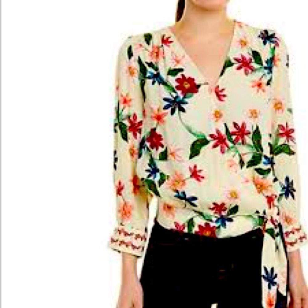 Laundry By Shelli Segal Floral Cropped Top NWT vanilla custard wrap - Picture 1 of 7
